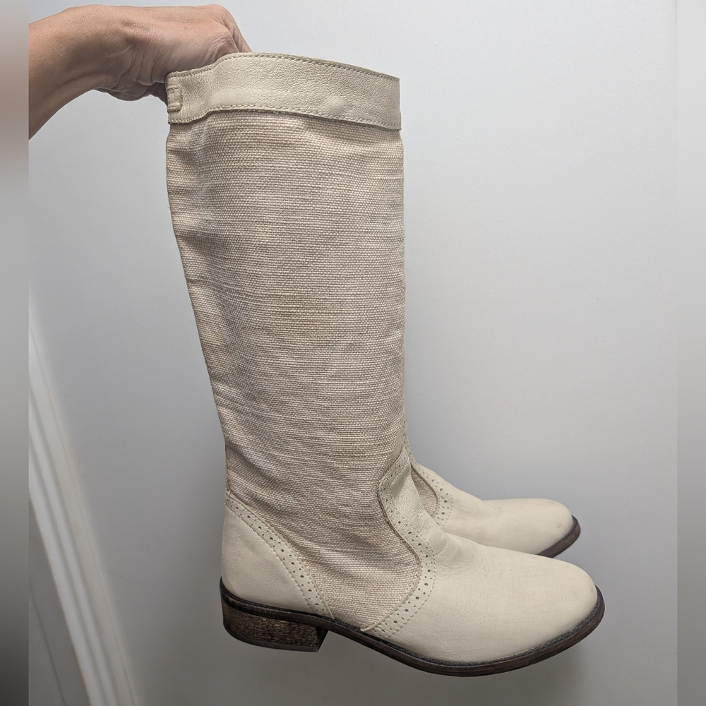 Diesel Prarie Slouch Boot Cream Leather & Canvas Size 7